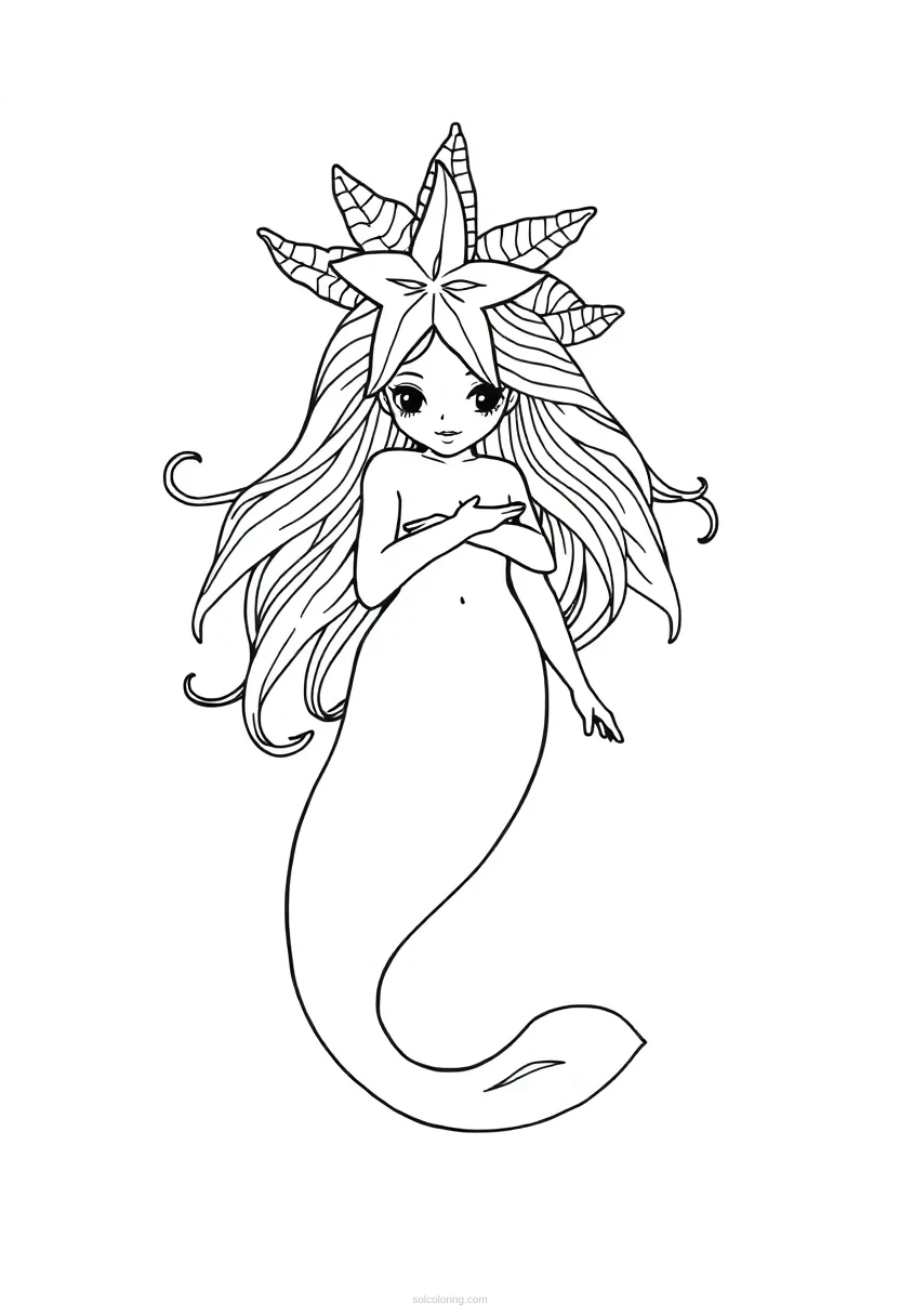 Mermaid With Starfish Crown coloring pages