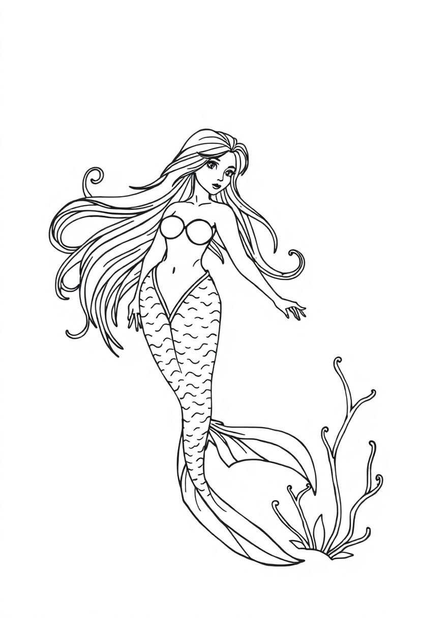 Mermaids coloring page for kids