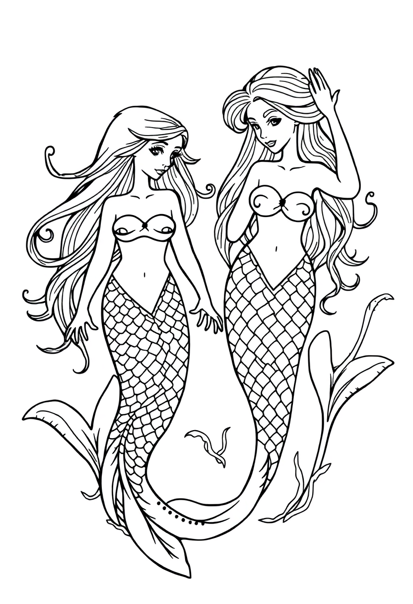 Mermaids coloring page for kids