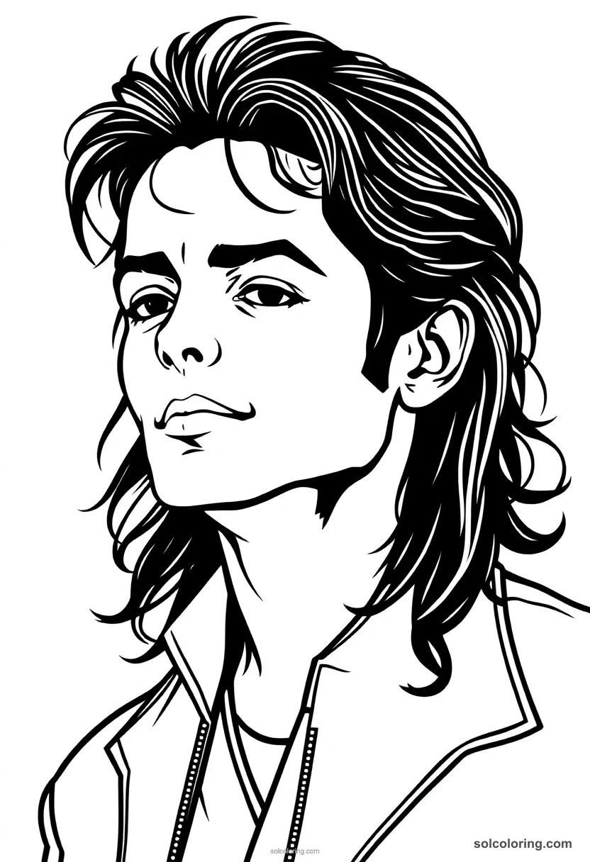 Illustrated Portrait Michael Jackson illustrated portrait coloring page for kids