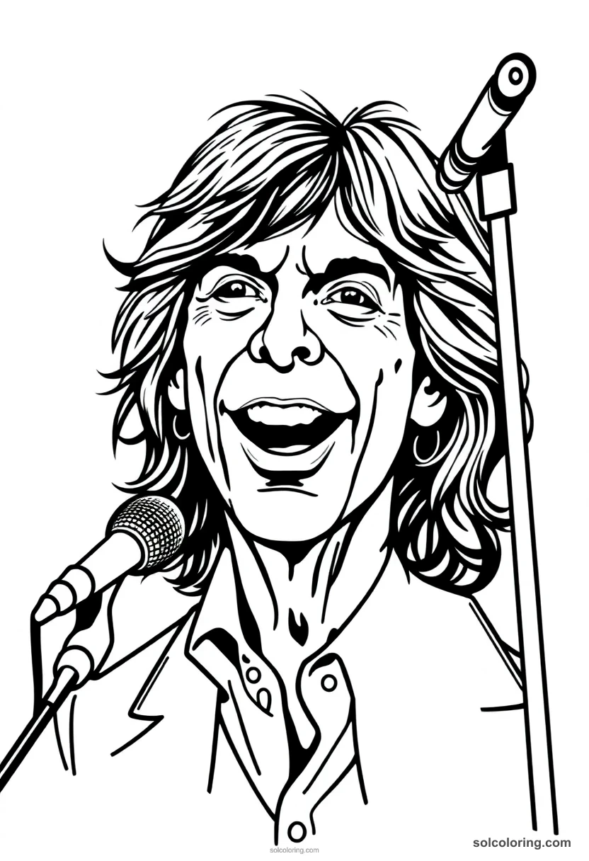 Caricature Mick Jagger caricature coloring page for kids