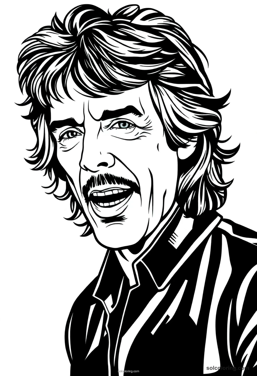 Illustrated Portrait Mick Jagger illustrated portrait coloring page for kids