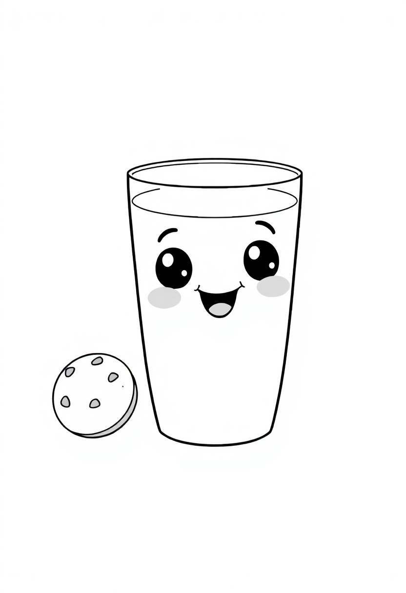Milk Glass and Cookies coloring page, free printable