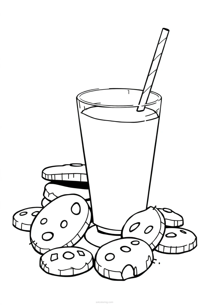 Milk Glass and Cookies coloring page for kids