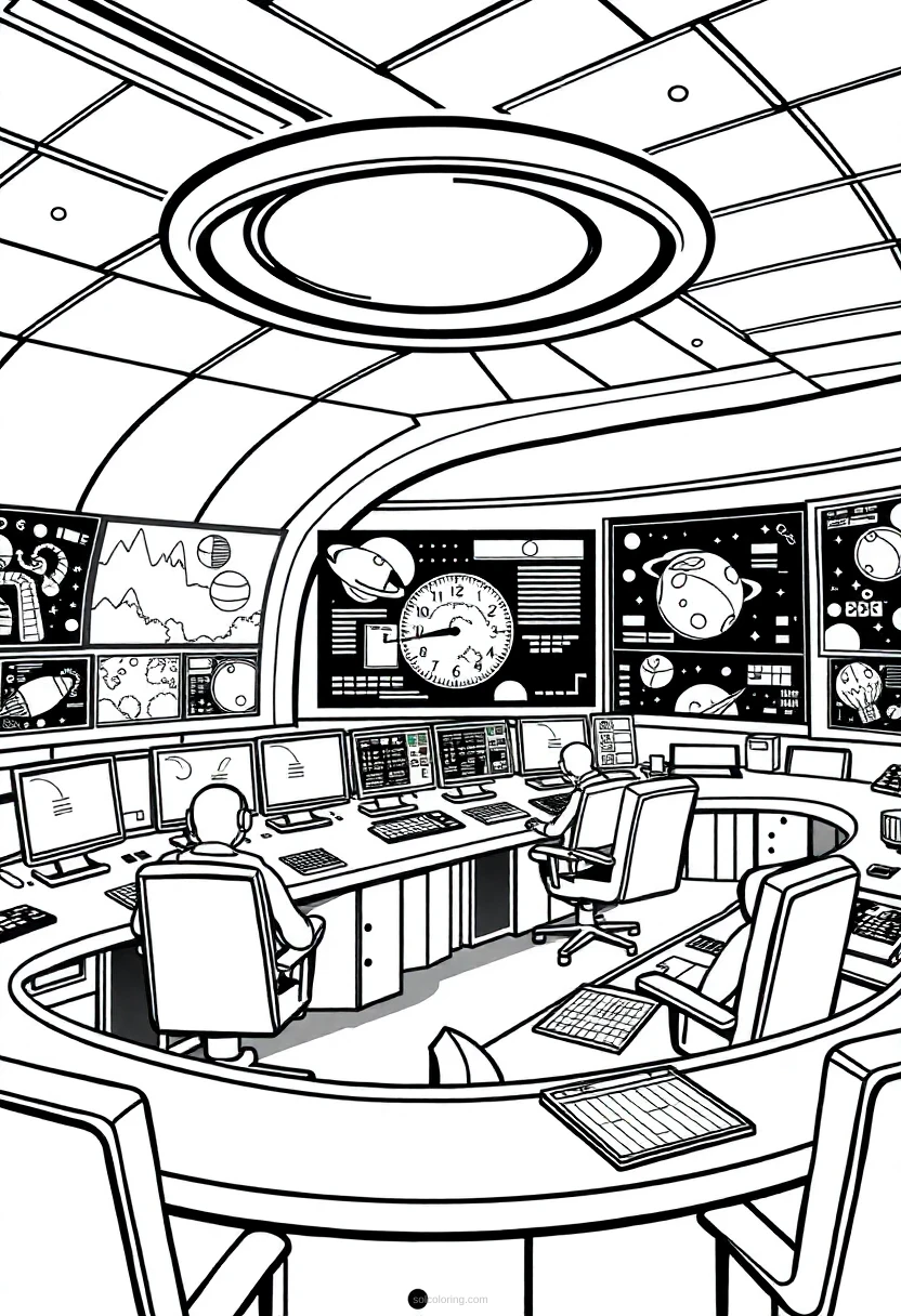 Mission Control Center coloring page for kids