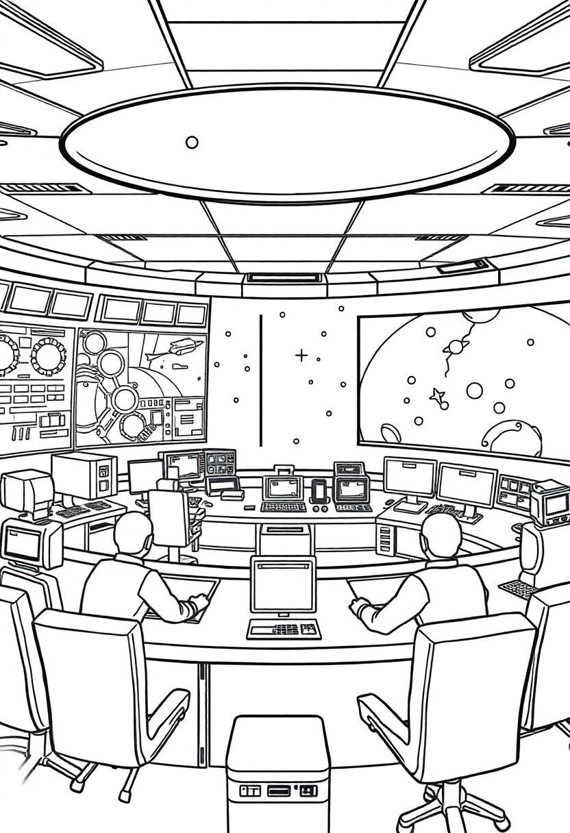 Mission Control Center coloring page, free printable