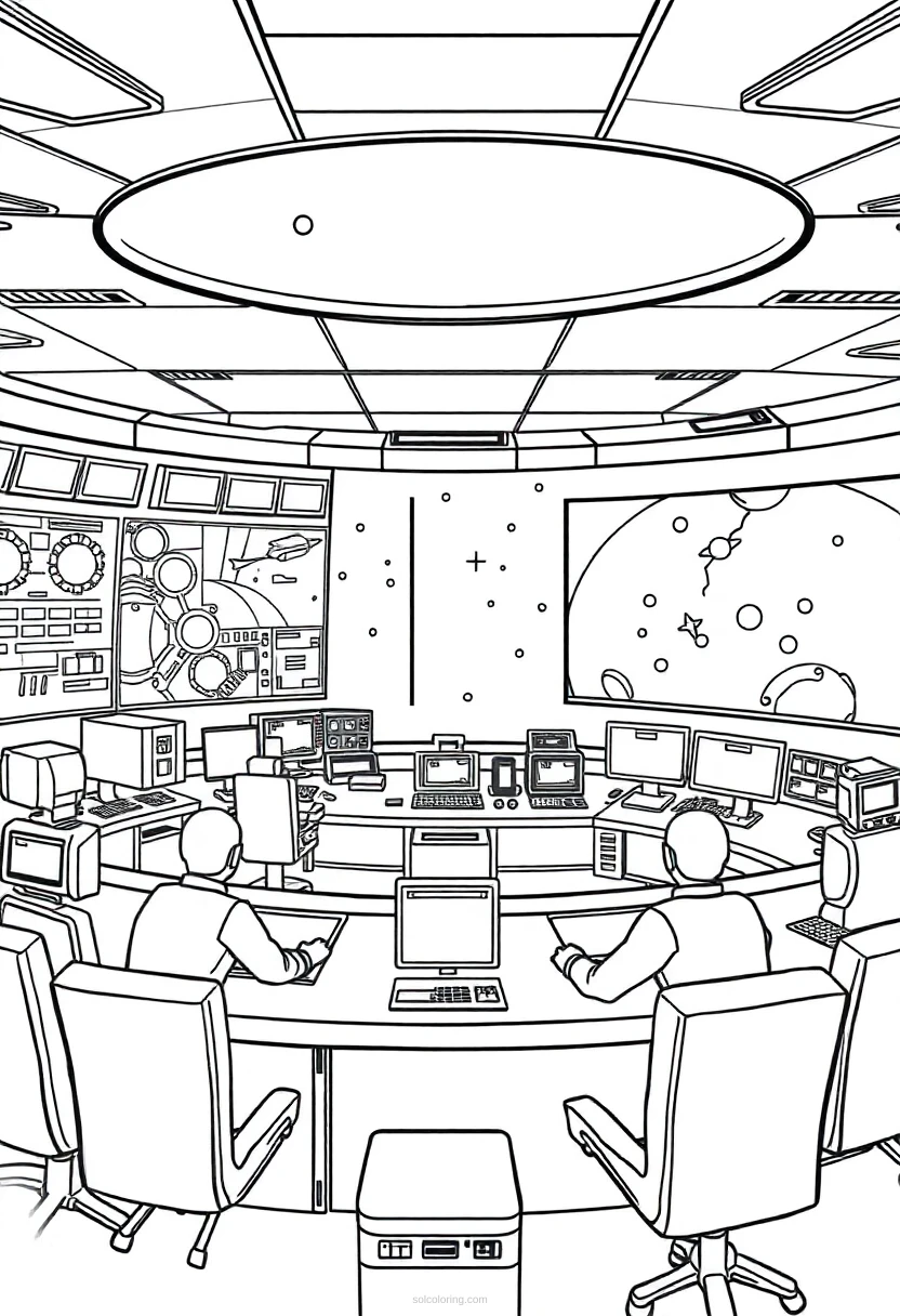 Mission Control Center coloring page for kids