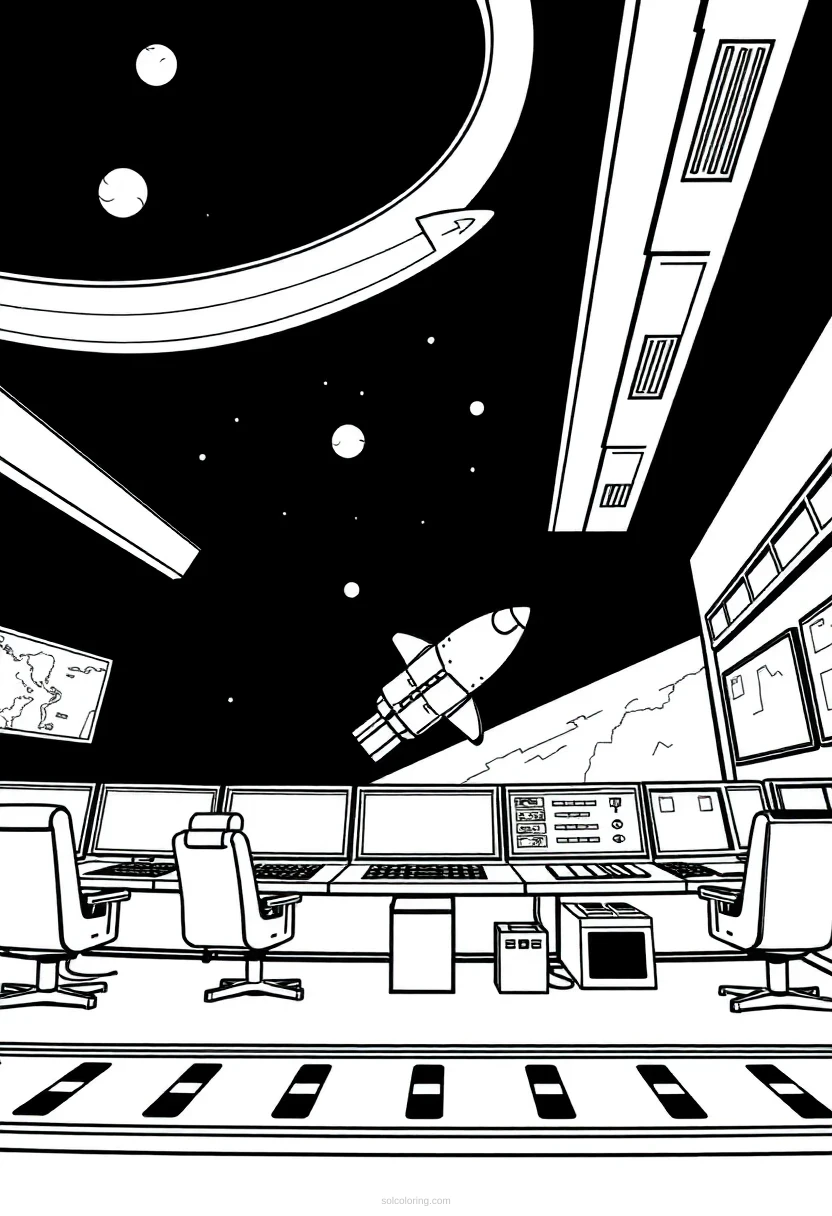 Mission Control Center coloring page for kids