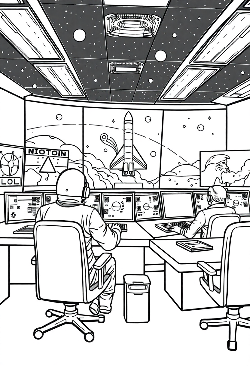 Mission Control Center coloring page, free printable