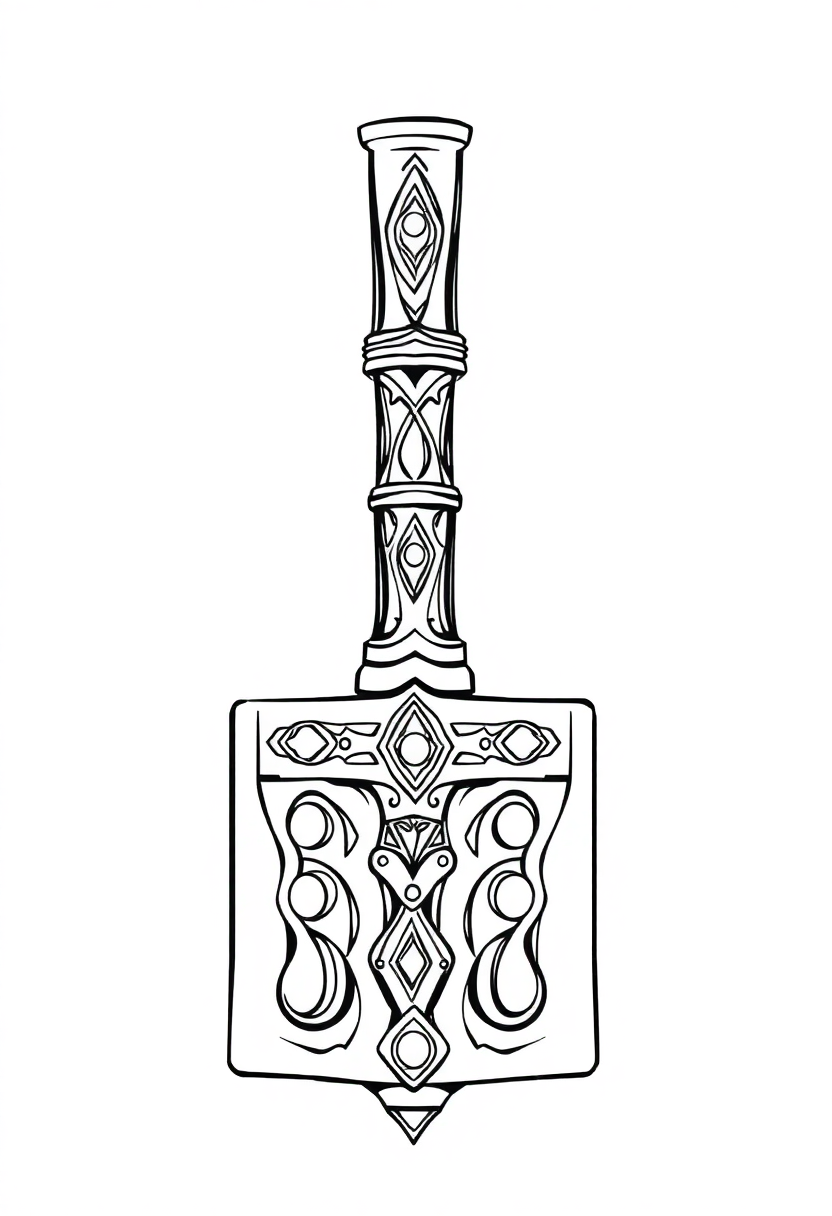 Mjolnir Thor's Hammer coloring page, free printable