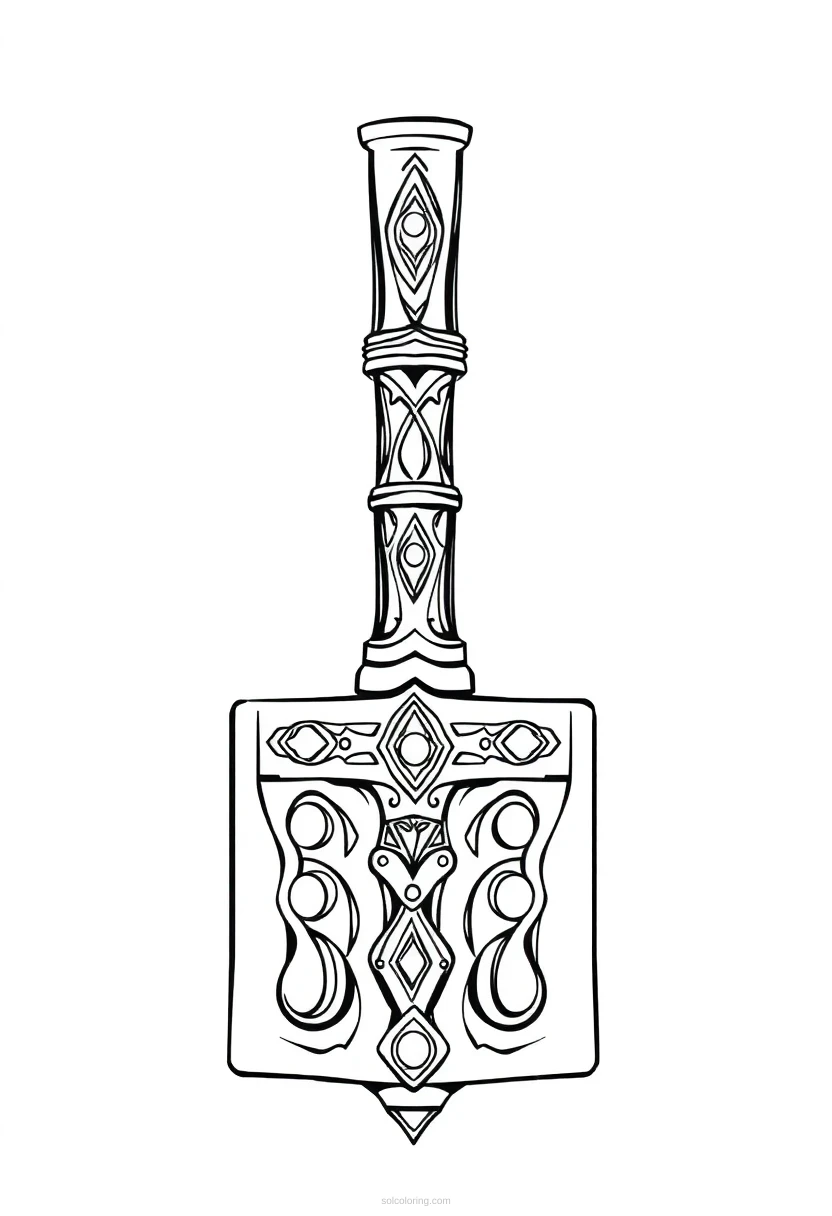 Mjolnir Thor's Hammer coloring page for kids
