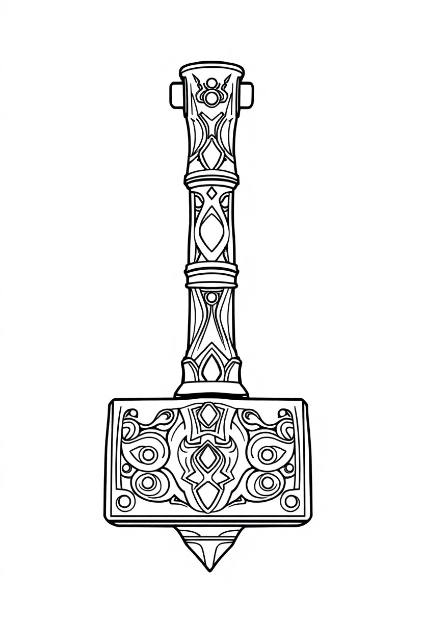Mjolnir Thor's Hammer coloring page, free printable