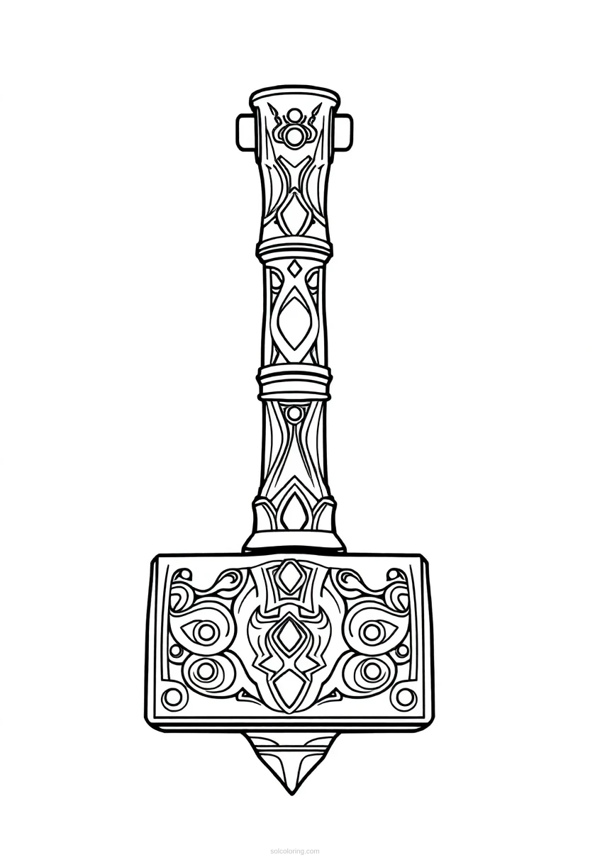 Mjolnir Thor's Hammer coloring page for kids