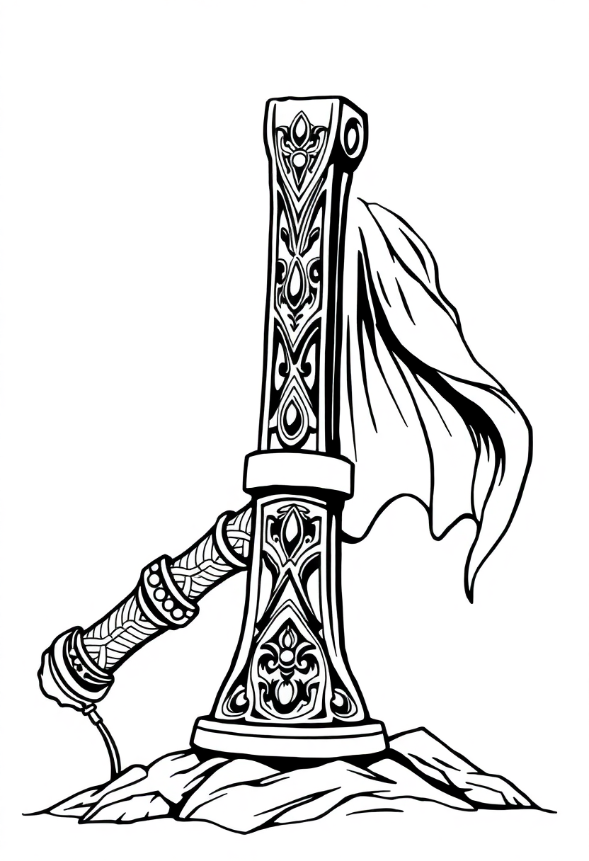Mjolnir Thor's Hammer coloring page, free printable