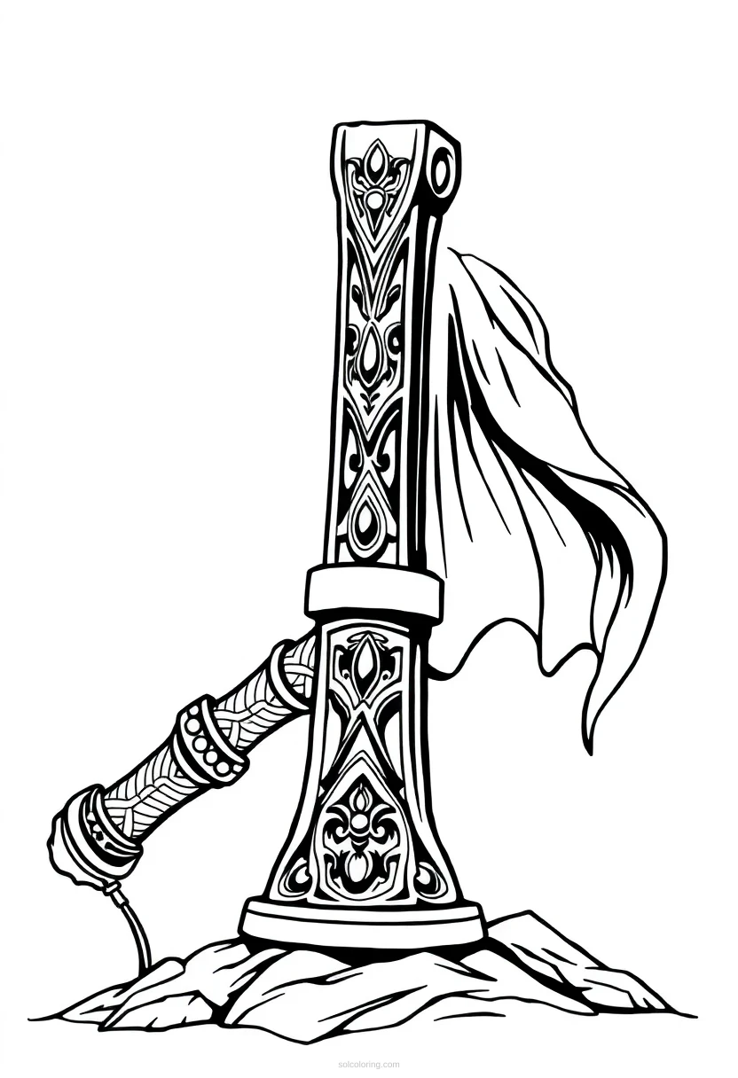 Mjolnir Thor's Hammer coloring page for kids