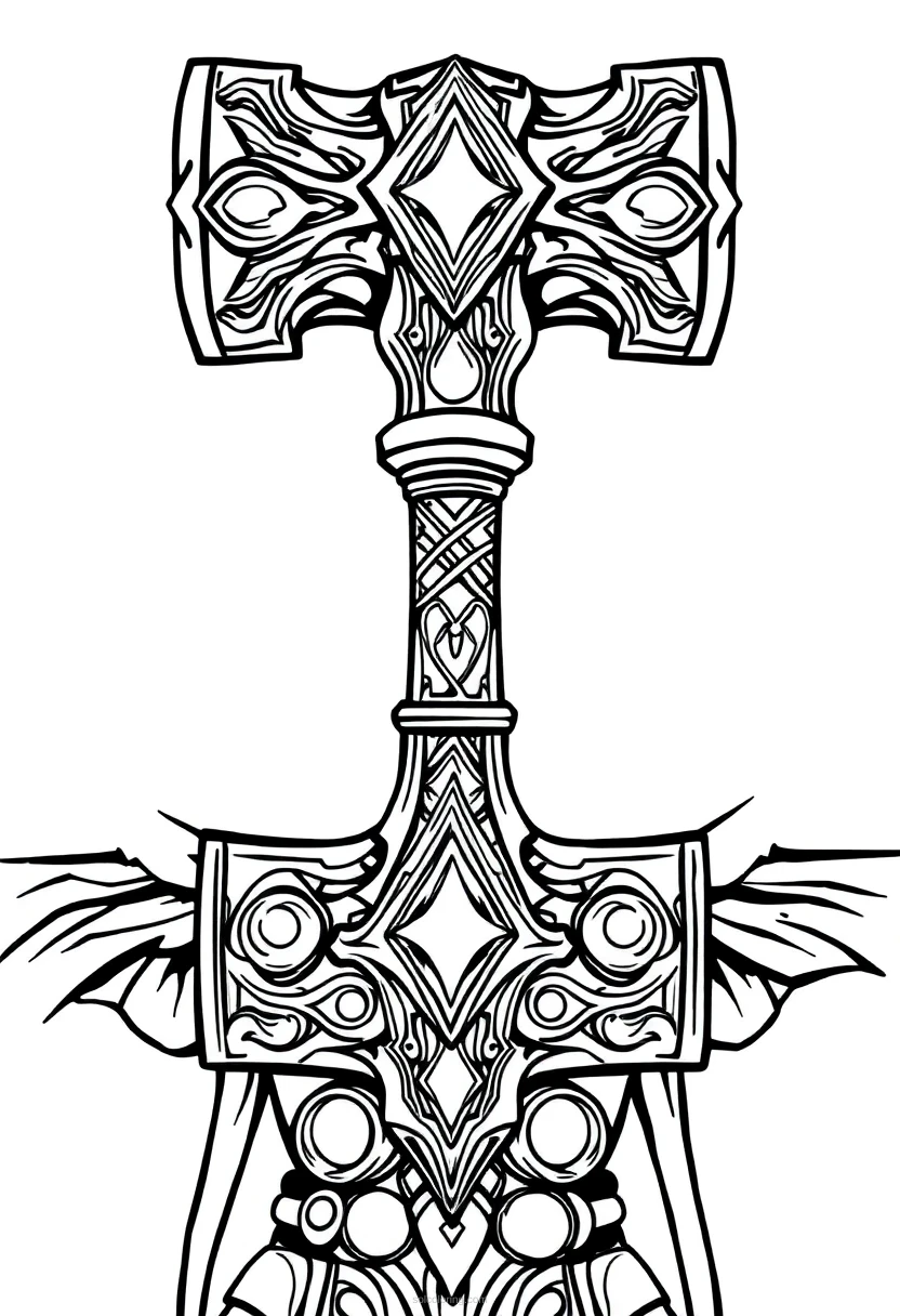Mjolnir Thor's Hammer coloring page for kids