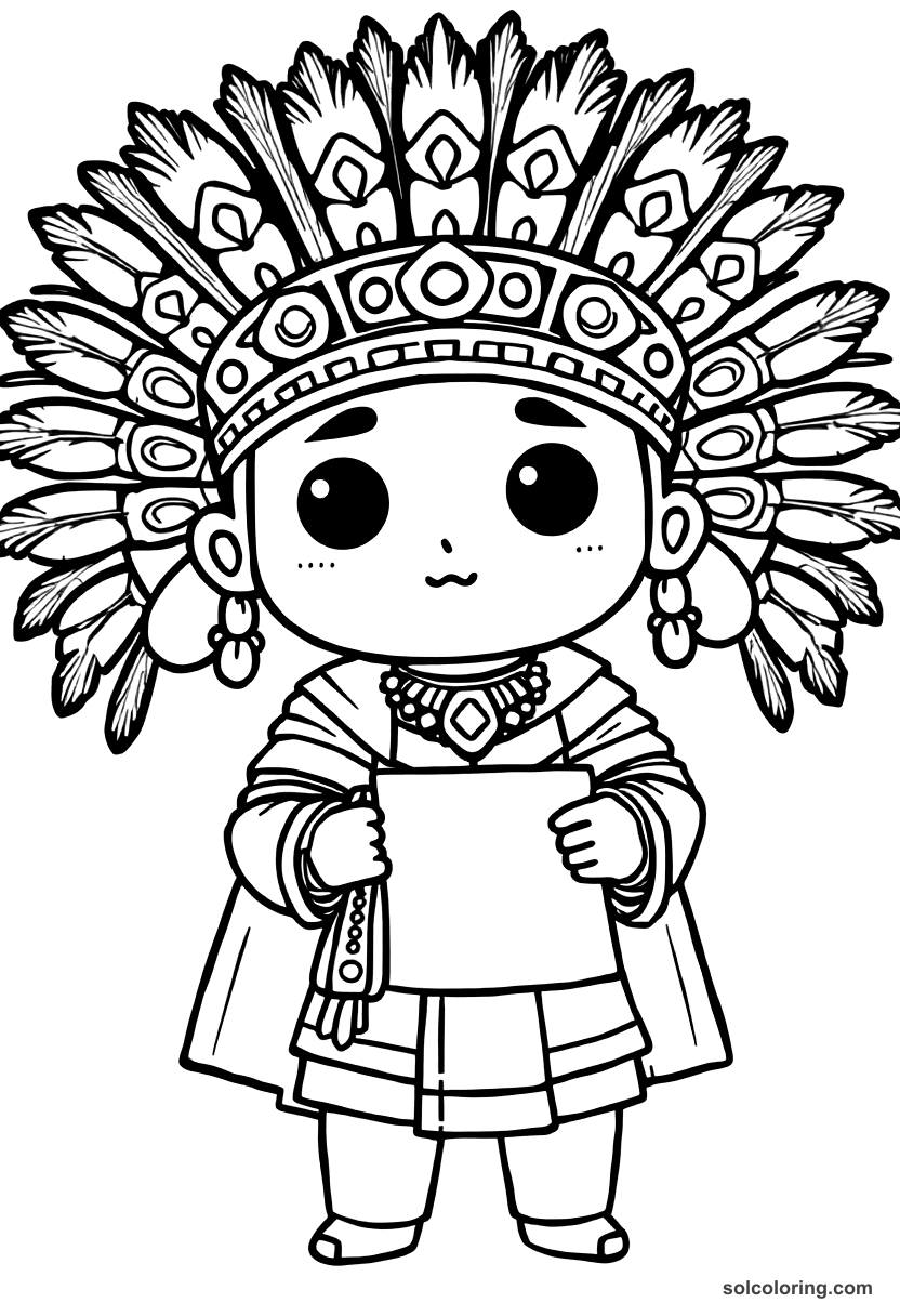 Chibi Moctezuma II Receiving Cortes coloring page, free printable chibi style