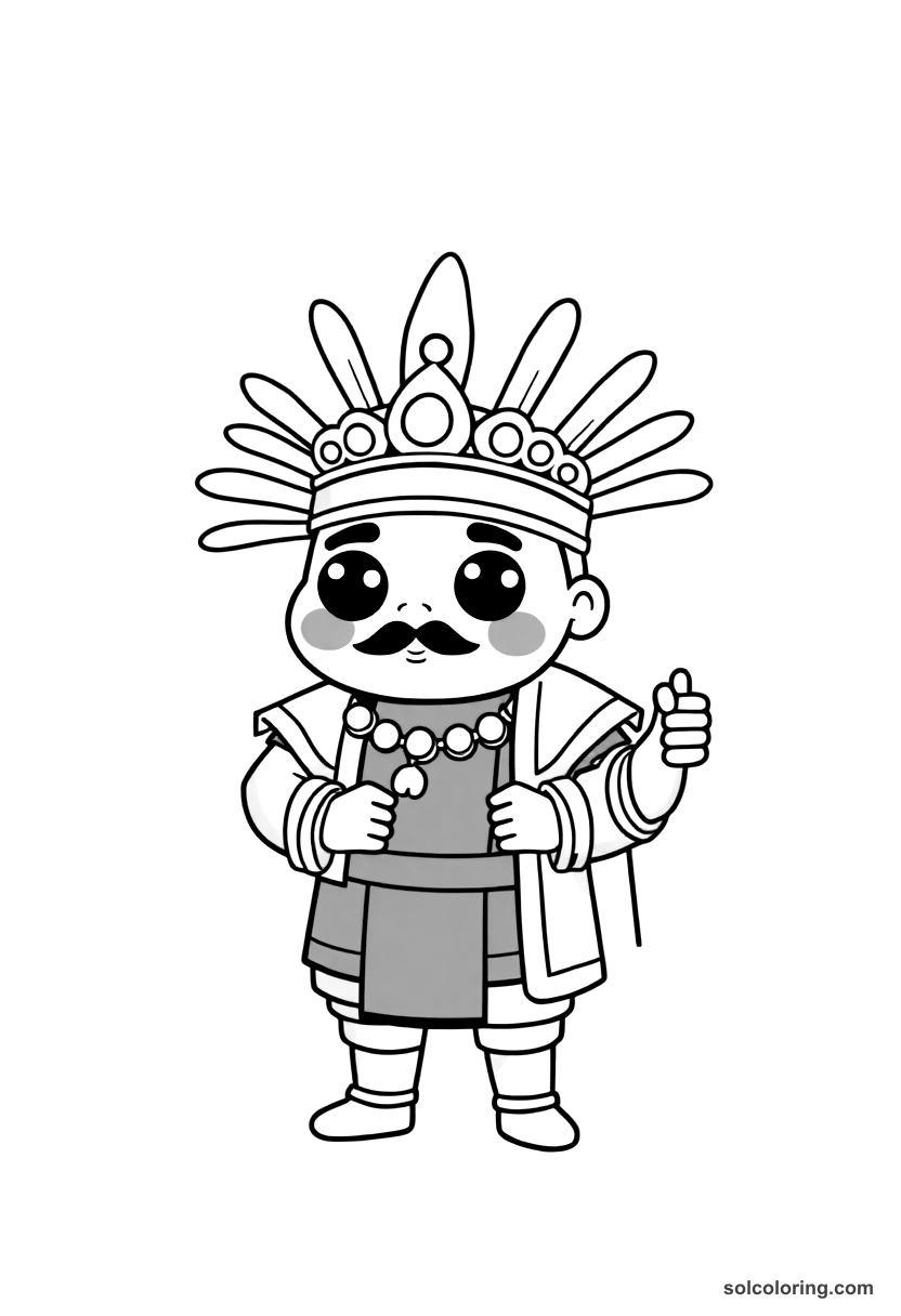 Cute Cartoon Moctezuma II Receiving Cortes coloring page, free printable cute cartoon style