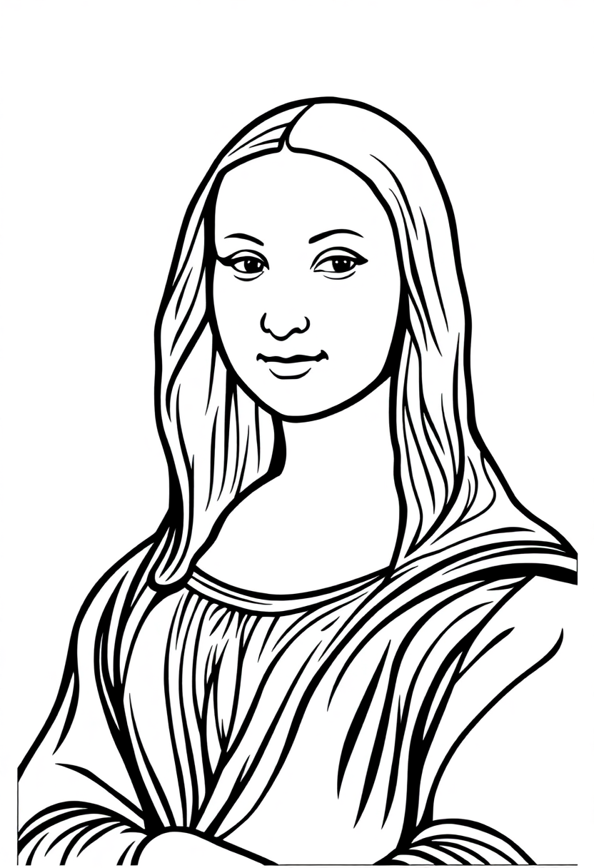 Mona Lisa Portrait coloring page, free printable