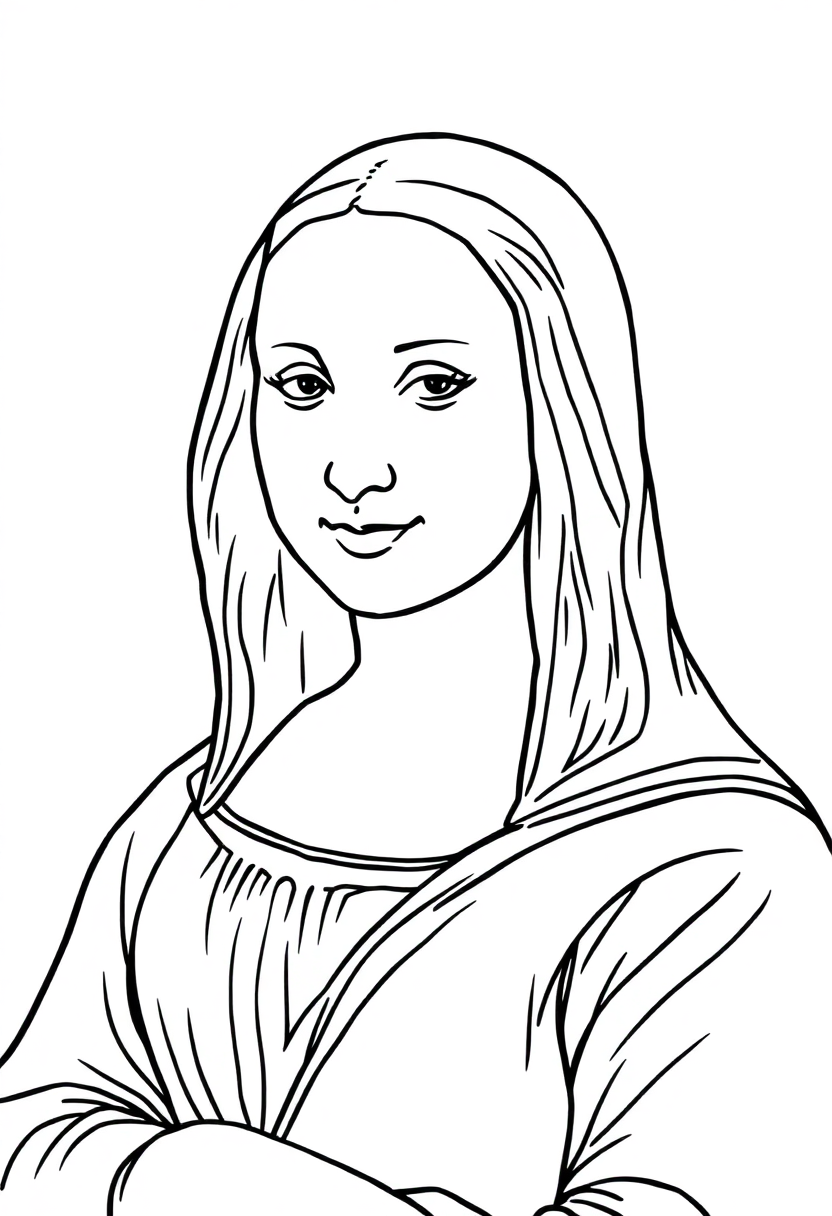 Mona Lisa Portrait coloring page, free printable