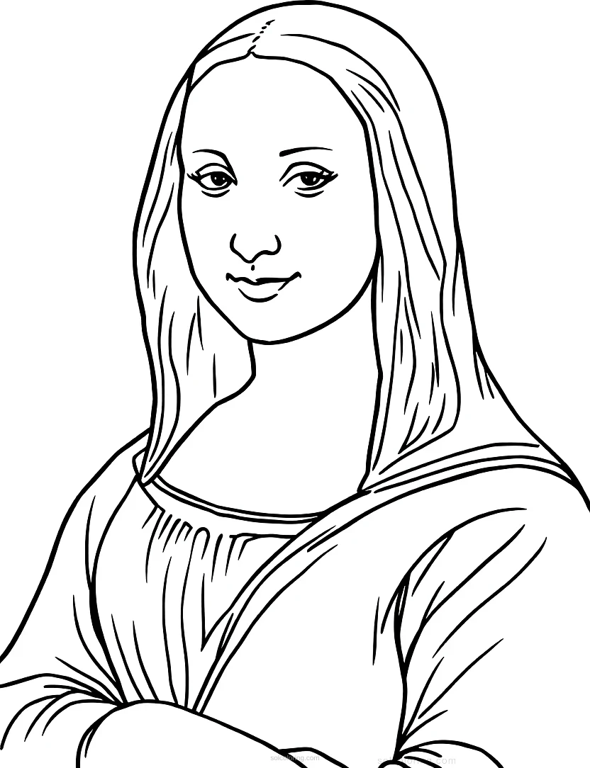 Mona Lisa Portrait coloring page for kids