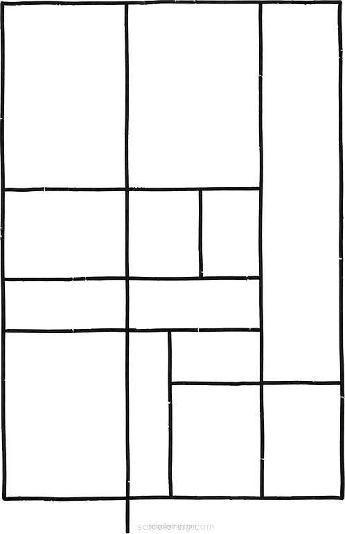 Mondrian Geometric Composition coloring page for kids