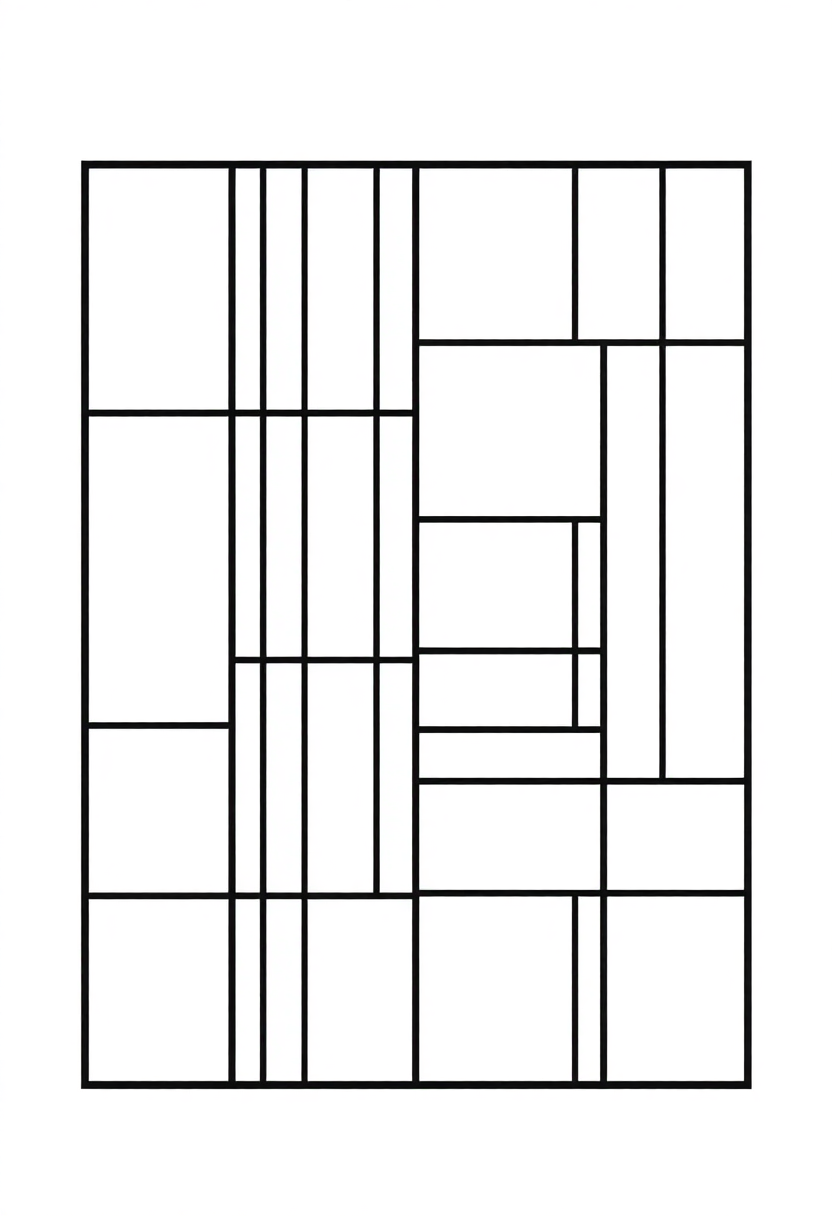 Mondrian Geometric Composition coloring page, free printable
