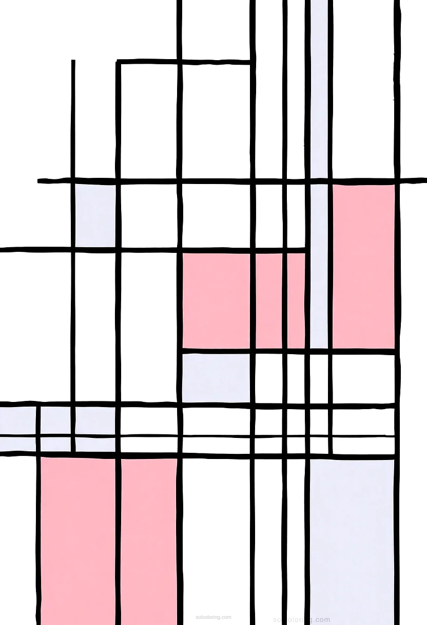 Mondrian Geometric Composition coloring page for kids