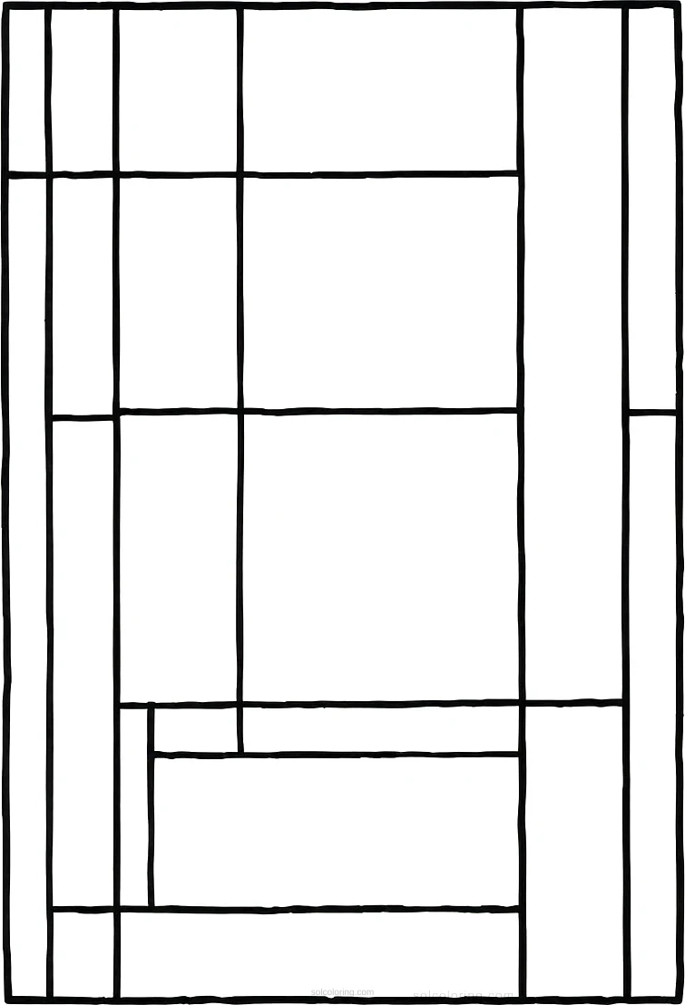 Mondrian Geometric Composition coloring page for kids