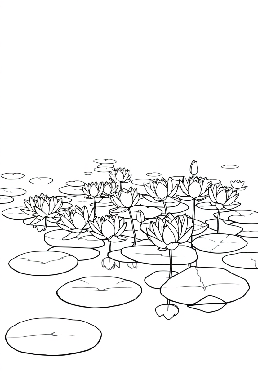 Monet Water Lilies coloring page, free printable