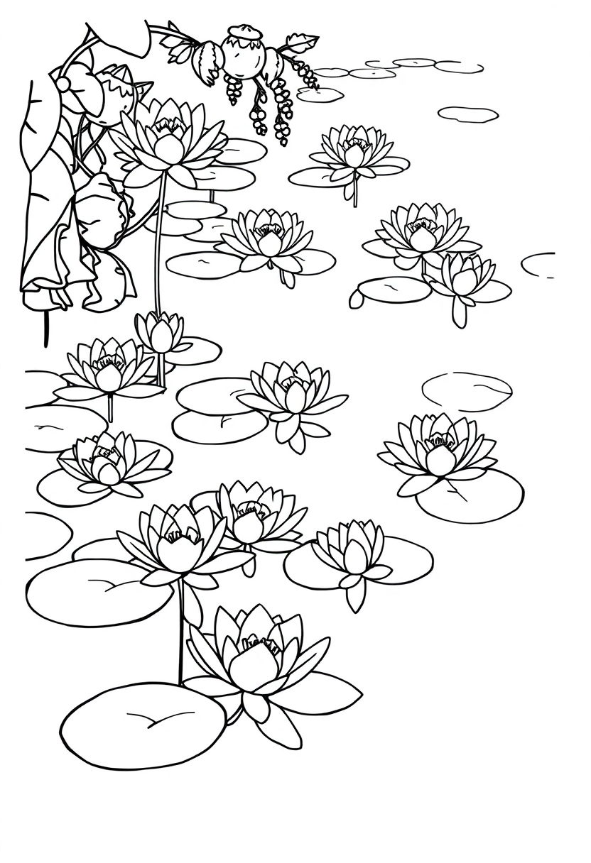Monet Water Lilies coloring page, free printable