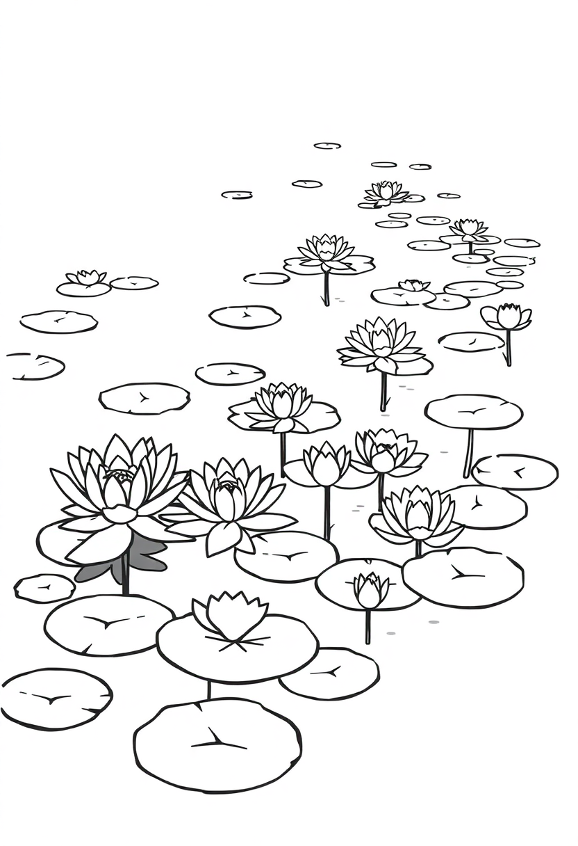Monet Water Lilies coloring page, free printable