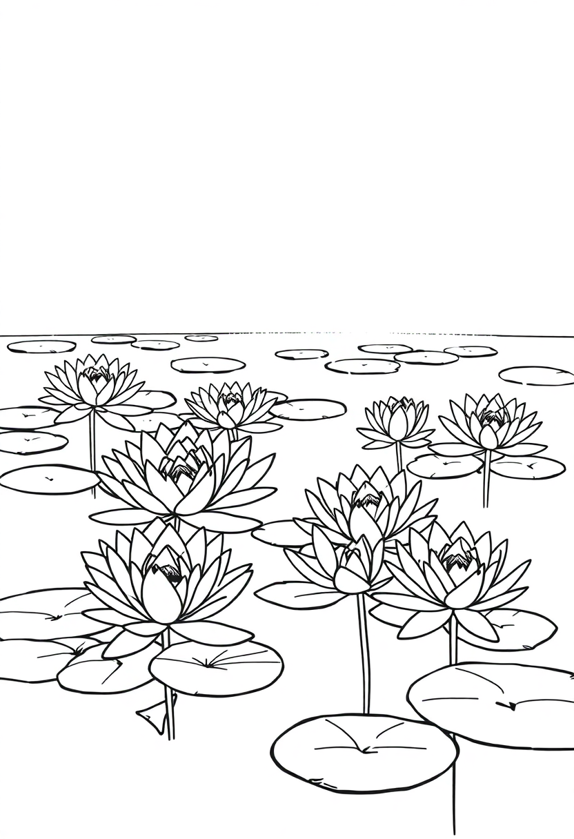 Monet Water Lilies coloring page, free printable