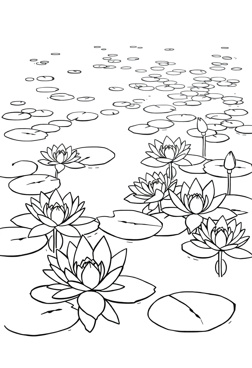 Monet Water Lilies coloring page, free printable