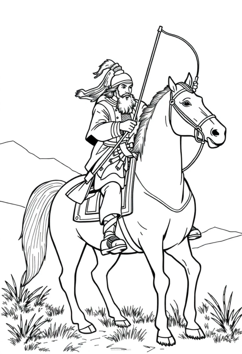 Mongol Horse Archer coloring page for kids