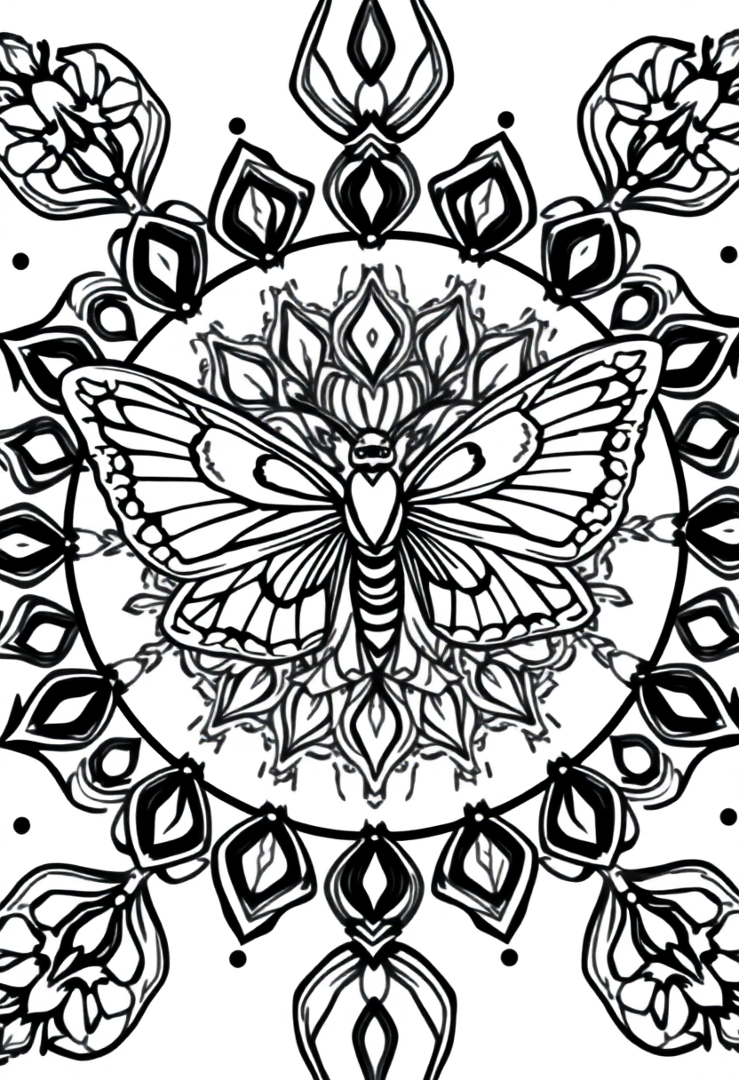 Moth coloring page, free printable
