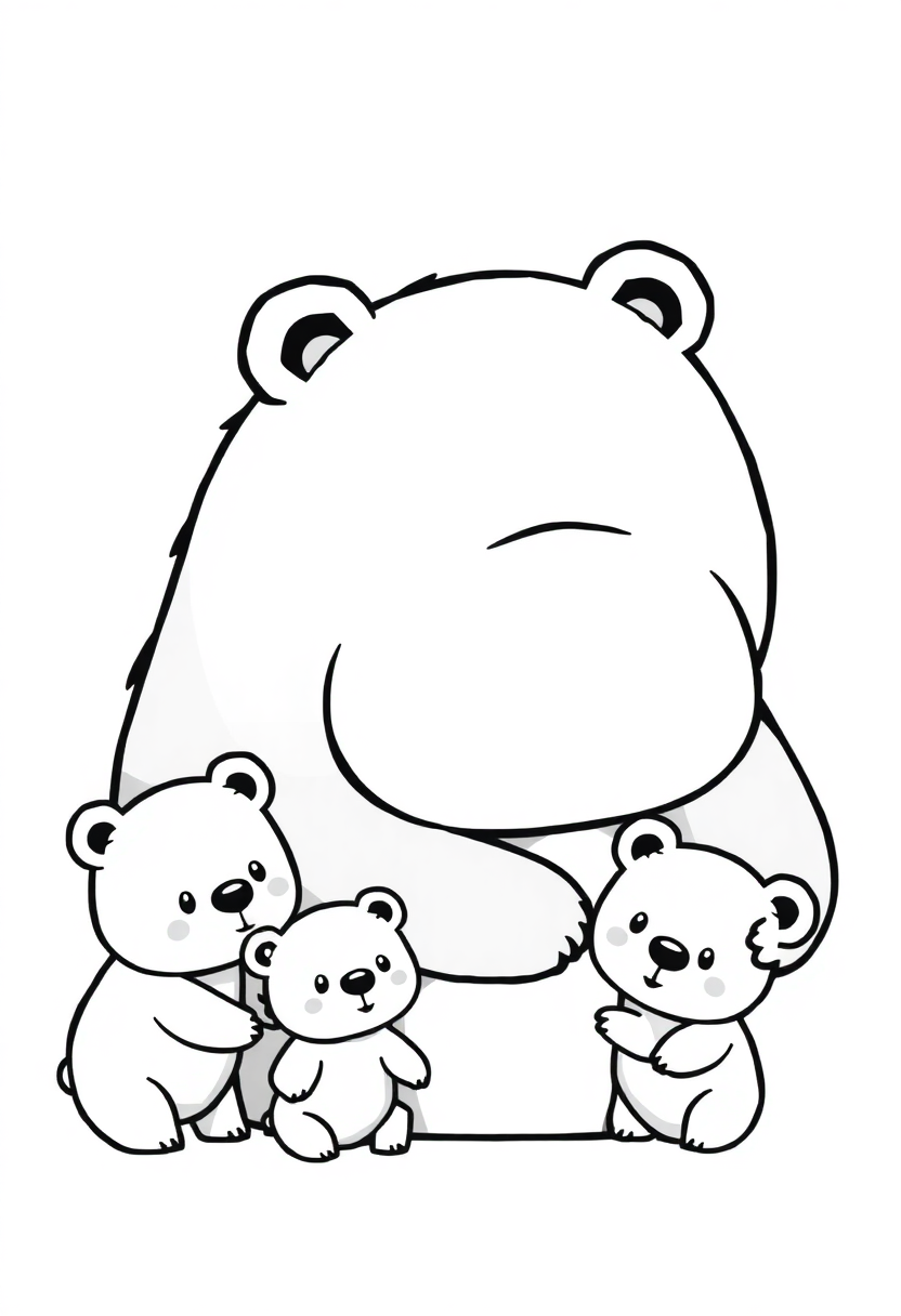 Mother Bear with Cubs coloring page, free printable