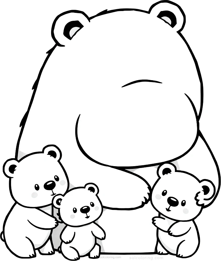 Mother Bear With Cubs coloring page for kids