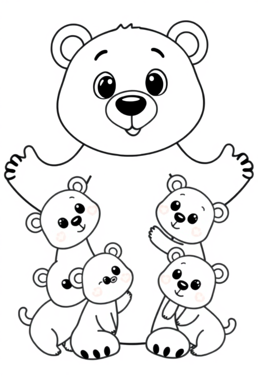 Mother Bear with Cubs coloring page, free printable