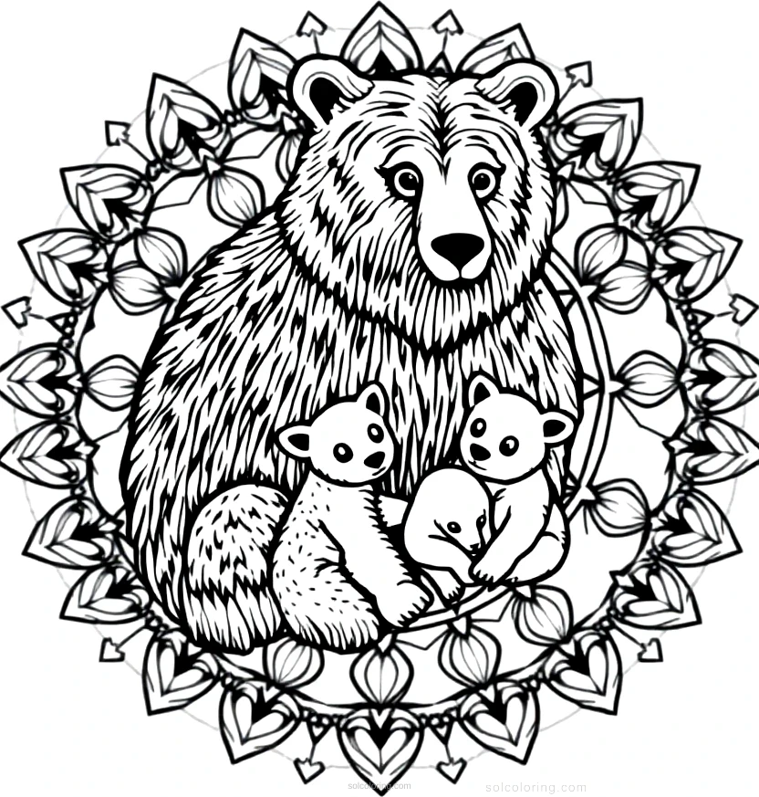 Mother Bear With Cubs coloring page for kids