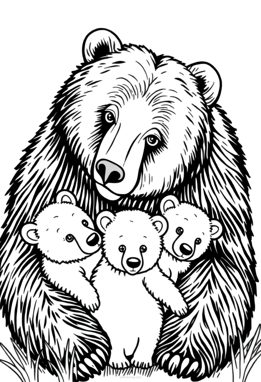 Mother Bear With Cubs coloring page for kids