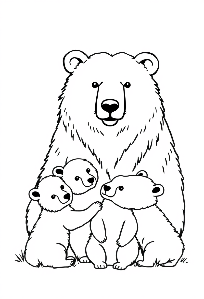 Mother Bear With Cubs coloring pages