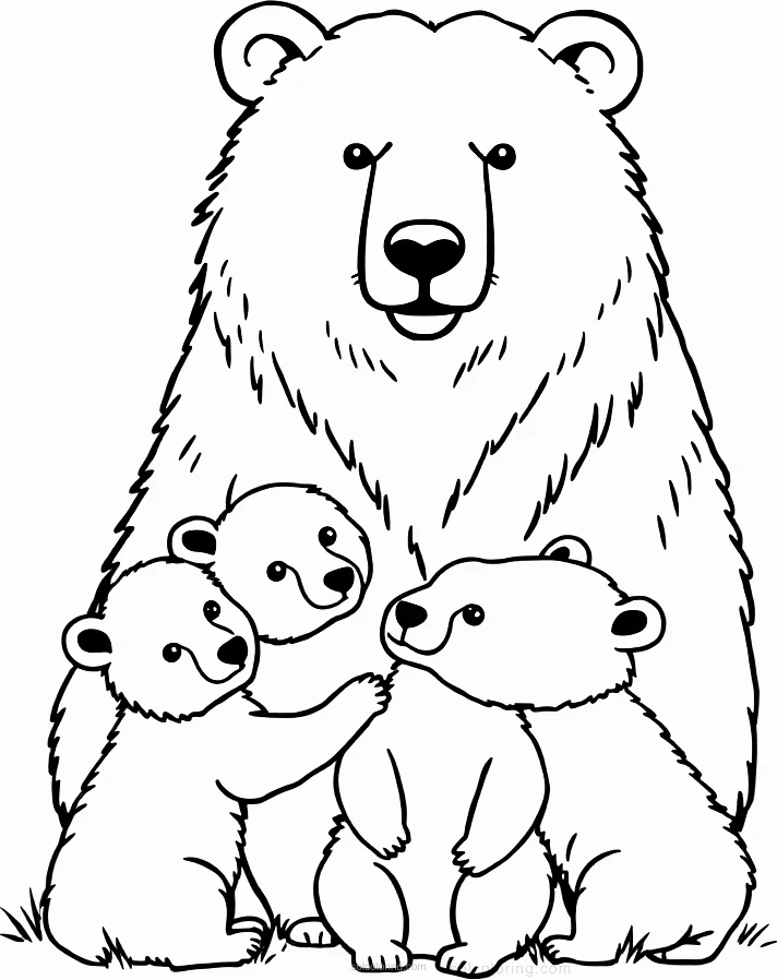 Mother Bear With Cubs coloring page for kids