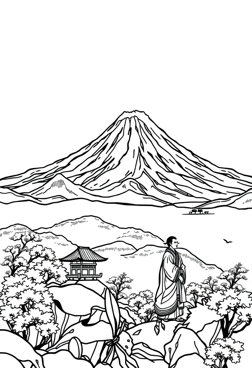 Mount Fuji Landscape coloring page, free printable