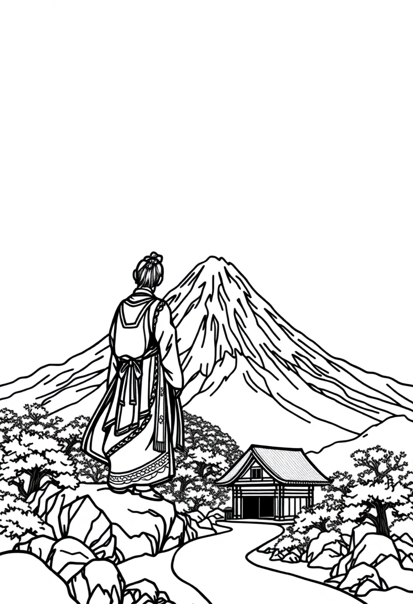 Mount Fuji Landscape coloring page, free printable