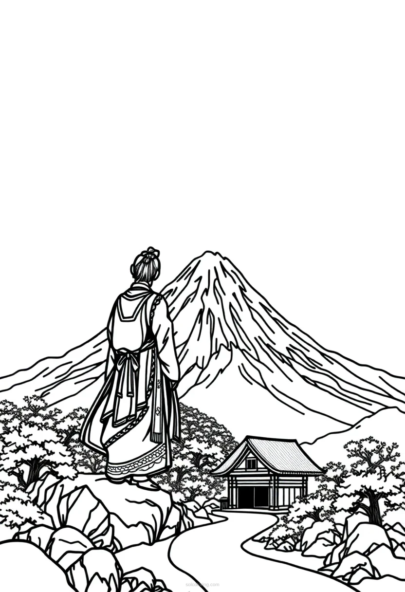 Mount Fuji Landscape coloring page for kids