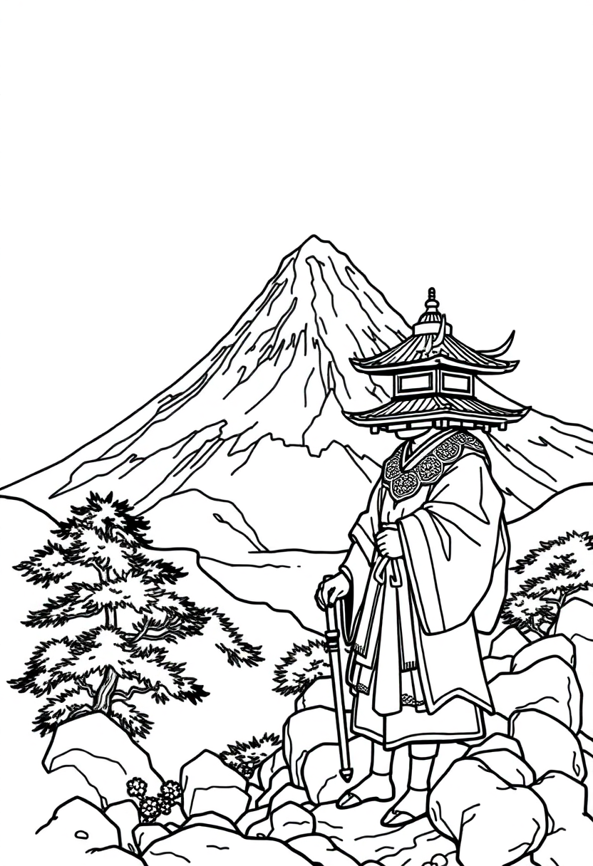 Mount Fuji Landscape coloring page, free printable
