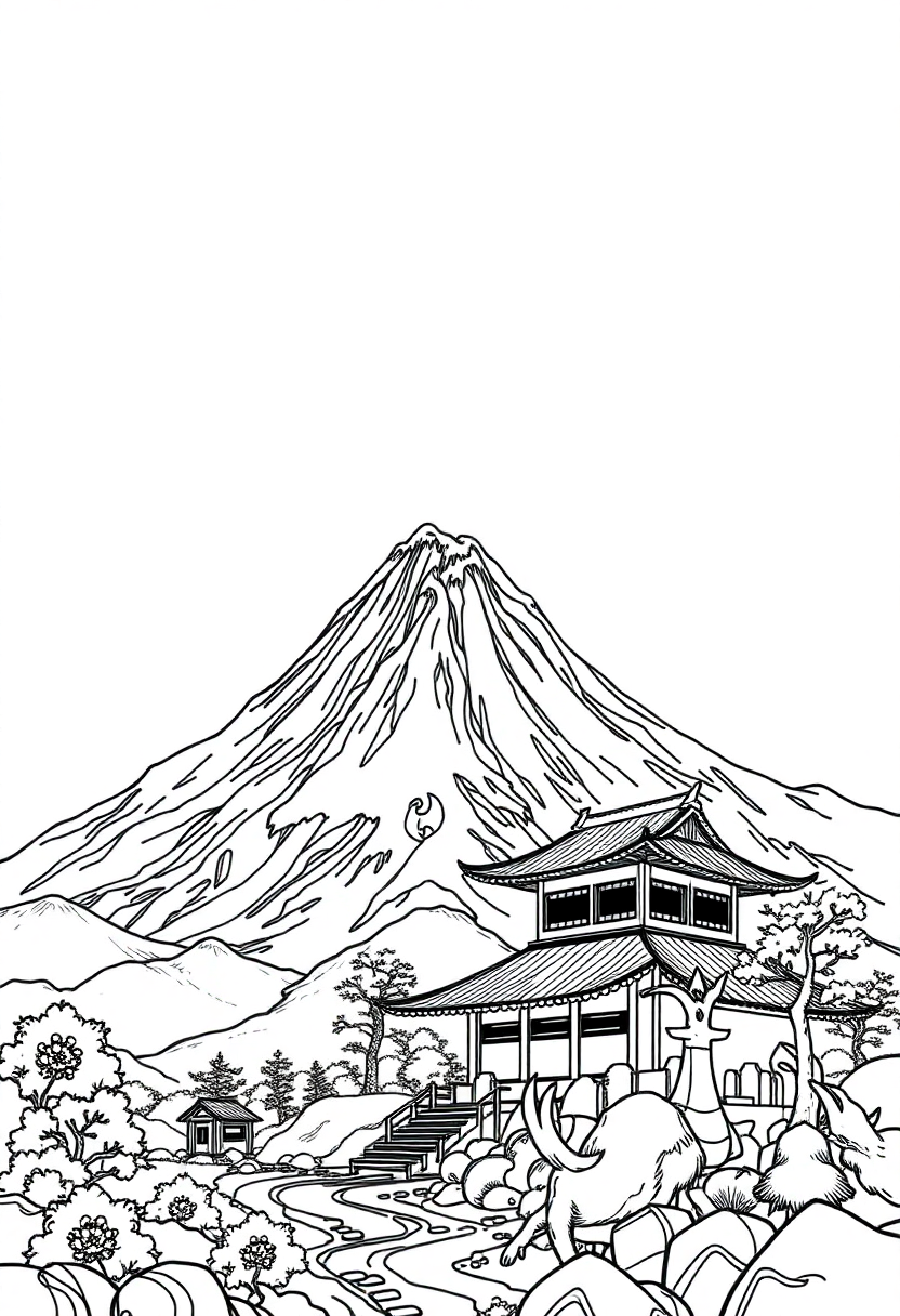 Mount Fuji Landscape coloring page, free printable