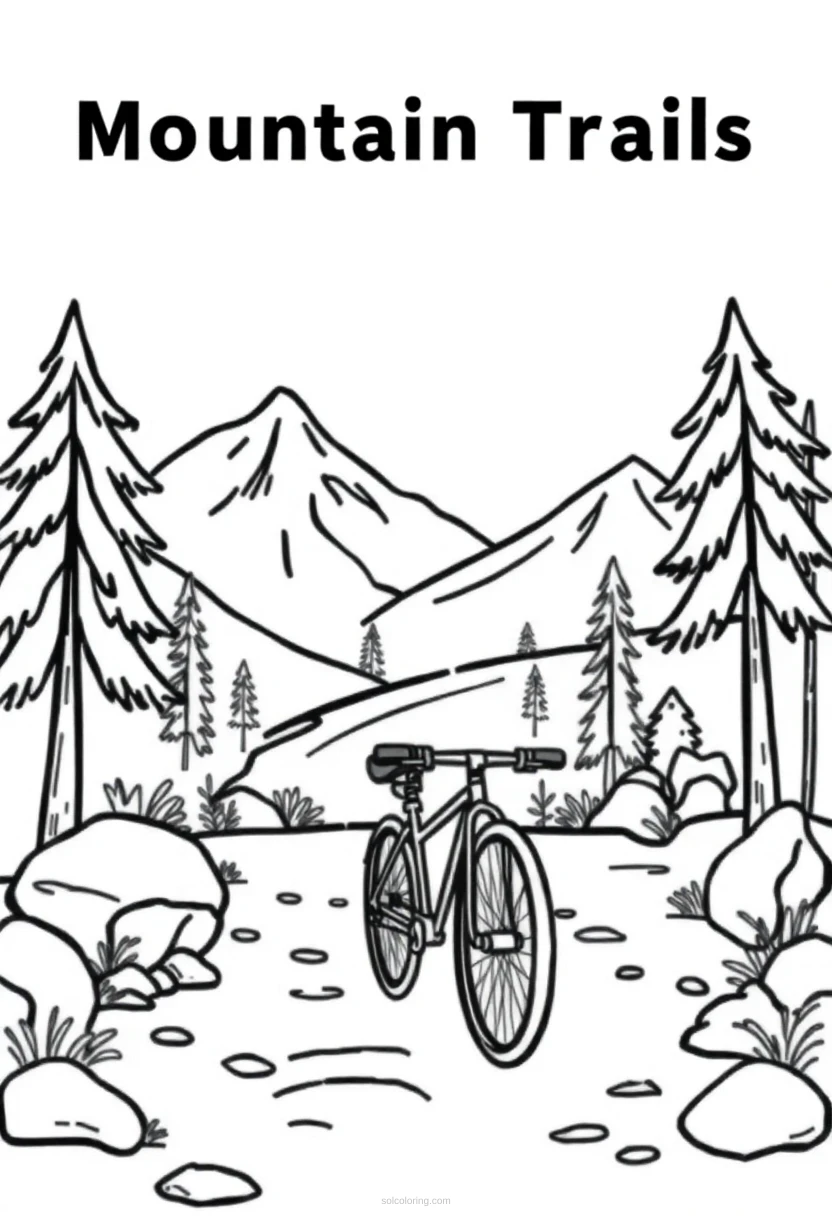 Mountain Biking Trails coloring page for kids