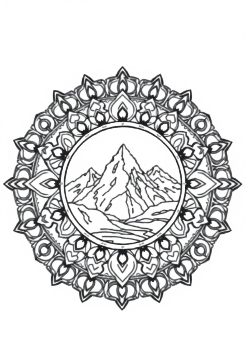 Mountain Landscape Mandala coloring pages